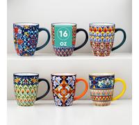 Tazas de boho de 12/14/16/18 onzas - Tazas de porcelana para latte, té, cappuccino, chocolate, sopa, aptas para lavavajillas y microondas, juego de regalo de Navidad de 6 - Tazas estilo bohemio