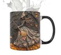 Tazas de brujas para mujeres, 350 ml, taza de desayuno de cerámica con gato embrujado | Taza decorativa The Café Casa Cena Familia Reunión Fiesta Halloween Amigos Hermanas