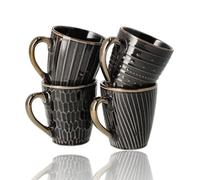 Tazas de café 200ml Juego de 4 - Tazas de oro negro con oído - Tazas de cerámica para café, capuchino, Latte Macchiato y té