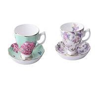 Tazas de Café Cerámica 180ML, Fine Bone China Taza y platillo la cuchara, diseño de moda divertido, café espresso Copa(C and E)