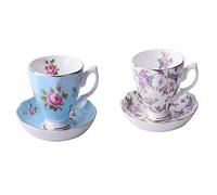 Tazas de Café Cerámica 180ML, Fine Bone China Taza y platillo la cuchara, diseño de moda divertido, café espresso Copa(C and G)