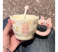 Tazas de Café Cerámica 370 Ml, Vaso Térmico Viaje, Taza con Diseño Conejo y Fresas Para Té, Leche o Zumo, Vaso Térmico Aislado Para Fiestas, Meriendas, Vacaciones(Yellow)