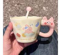 Tazas de Café Cerámica 370 Ml, Vaso Térmico Viaje, Taza con Diseño Conejo y Fresas Para Té, Leche o Zumo, Vaso Térmico Aislado Para Fiestas, Meriendas, Vacaciones(Blue)