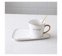 Tazas de Café Cerámica Oficina de cerámica Taza y platillo leche Conjunto té tazas del cumpleaños Parejas Amigos regalos taza con cuchara caja regalo(White golden handle)