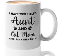 Tazas de café con diseño de gatitos y amantes de los gatos, divertidas, con texto en inglés "I have two titles, tia and cat mom", de cerámica con doble cara impresa, ideal para mamá, papá, amigo, espo