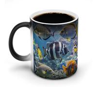 Tazas de café con forma de pez, taza de cerámica termocrómica, taza de café con decoloración, taza mágica que cambia de color con la temperatura del calor y con asa, regalo novedoso para Navidad