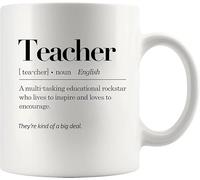 Tazas de café con texto en inglés "Definition Thank You for Teacher" de los estudiantes, novedosas tazas de café de cerámica con impresión de doble cara para mamá, papá, amigo, esposa, esposo, regalo