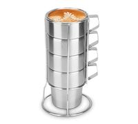 Tazas de café de acero inoxidable apilables, tazas de café con soporte de metal aislado Tazas de té de doble pared aislado tazas para beber para la tienda de café en casa
