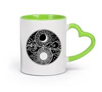 Tazas de café de blanca Resumen Luna Sol Cielo Día Noche （11oz/320ml） para una bebida matutina, bodas, cumpleaños, regalos para mujeres, Día del Padre, madres, niñas y niños Verde