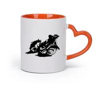Tazas de café de blanca Silueta de motocross Deportes extremos （11oz/320ml） Regalo divertido para amantes del café, mejores amigos del trabajo, compañeros de trabajo y amigos Naranja