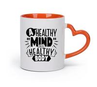 Tazas de café de blanca una mente sana en un cuerpo sano （11oz/320ml）para una bebida matutina, bodas, cumpleaños, regalos para mujeres, Día del Padre, madres, niñas y niños Naranja