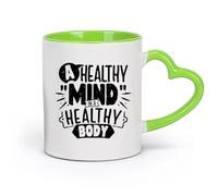 Tazas de café de blanca una mente sana en un cuerpo sano （11oz/320ml） para una bebida matutina, bodas, cumpleaños, regalos para mujeres, Día del Padre, madres, niñas y niños Verde
