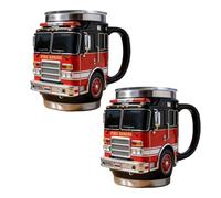Tazas de café de bombero, paquete de 2 tazas de cabeza de camión de bomberos, novedosas tazas de té de resina de rescate de bomberos, divertidos vasos de acero inoxidable para extinción de incendios
