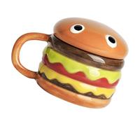 Tazas de café de cerámica con diseño de hamburguesa creativa, técnicas de bajo vidriado pintadas a mano, caja de regalo de 300 ml de capacidad, embalaje para uso diario, tazas de cerámica resistentes