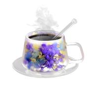 Tazas de café de de doble pared - Tazas de té de | Taza de café transparente con asa en forma de flor de 250 ml | tazas de café estéticas con protección antiescaldaduras, taza de