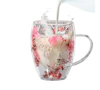 Tazas de café de doble pared, 350 ml, vasos de café de doble pared con flores secas, vasos de latte macchiatoo de doble pared, vasos de vidrio flores secas, regalos para mujeres, madres, profesores