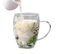 Tazas de café de doble pared en | 350 ml de flores de flores secas con asa | Tazas de café antisaldinante para mantener las bebidas calientes durante más tiempo y su diseño sólido lo hace resisten