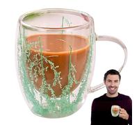 Tazas de café de doble pared,Taza de vidrio de doble pared - Tazas transparentes de vidrio de doble capa con flores secas,Tazas de té estéticas de doble pared con asas para bebidas calientes