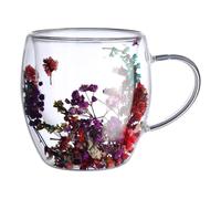 Tazas de café de doble pared: taza de vidrio transparente, tezas de té aisladas | 4.33x3.15x1.97 pulgadas Glassware de flores estéticas, liviano a prueba de calor, copa de uso de la mesa de uso matut
