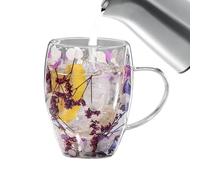 Tazas de café de doble pared - Tazas de café de vidrio creativas con flores secas de 350 ml, taza de regalo creativa de alto, multiusos resistente al calor doble | Inicio Bebidas Frías Calientes