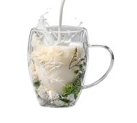 Tazas de café de doble pared - Tazas de café de vidrio creativas con flores secas de 350 ml, taza de regalo creativa de alto, multiusos resistente al calor doble | Inicio Bebidas Frías Calientes