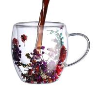 Tazas de café de doble paredes hechas de vidrio - tazas de café dobles hechas de vidrio, taza de transparente estética con flores secas | Arnés de bebida ligera con una gran capacidad y mango, re