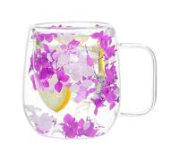 Tazas de café de doble vidrio con aislamiento de flores secas | Tazas de café aisladas de doble capa, tazas de té de vidrio transparente con asa de 250 ml para té, leche