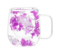 Tazas de café de doble vidrio con aislamiento térmico de flores secas | Tazas de café aisladas de doble capa, tazas de té de vidrio transparente con asa de 250 ml para jugo, bebidas, agua