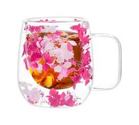 Tazas de café de doble vidrio con flores secas, taza de té | Taza transparente de aislamiento térmico, tazas de té aisladas de doble capa con asa de 250 ml para jugo, bebidas, agua