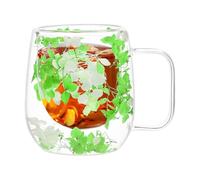 Tazas de café de doble vidrio de 200 ml con aislamiento de flores secas, taza de té de vidrio transparente de doble capa con asa, perfecta para espresso, capuchino, latte, y bebidas calientes