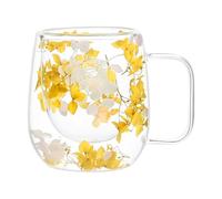 Tazas de café de doble vidrio, taza de té de de flores secas, taza de té de doble capa, tazas de café transparentes con asa de 200 ml para jugo, bebidas, agua