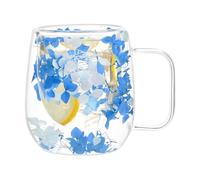 Tazas de café de doble vidrio, tazas de té aisladas con flores secas, taza de té de vidrio de doble capa, tazas de café transparentes con asa de 200 ml para jugo, bebidas, agua