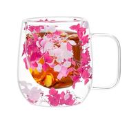 Tazas de café de doble vidrio, tazas de té aisladas con flores secas, tazas de café aisladas de doble capa, tazas de té de vidrio transparente con asa de 200 ml para jugo de leche con leche