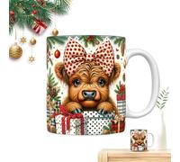 Tazas de café de Navidad, taza de vaca de las Highlands - Tazas de café de Navidad de cerámica Tazas de café de vacaciones - Taza de vaca, accesorios de Navidad para café caliente, té frío, chocolate