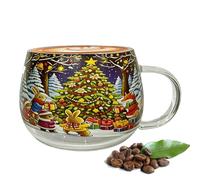 Tazas de café de Navidad, taza de vidrio pintado transparente de Navidad, recipientes de bebidas festivas de 300 ml, cristalería para bebidas calientes, cacao latte, bebidas frías, leche y vino