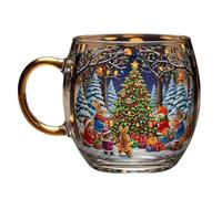 Tazas de café de Navidad, taza de vidrio pintado transparente, diseño festivo de vacaciones de 300 ml, contenedor de bebidas de temporada para cacao caliente, café, leche, té, vino y bebidas frías en