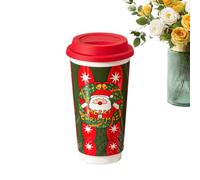 Tazas de café de Navidad - tazadecerámica de 14 oz, reutilizable con tapa - 22.8 fl oz de bebidas de cerámica reutilizables festivas - tazadecafé de Navidad con tapa - para mujeres, compañeros de