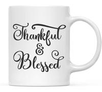 Tazas de café de otoño con texto "Thankful & Blessed" (agradecido y bendecido), novedosas tazas de café de cerámica con impresión de doble cara para mamá, papá, amigo, esposa, esposo, regalo de 11 oz