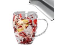 Tazas de café de vidrio aisladas, 350 ml, resistentes al calor, tazas de flores secas con asa, ideales para bebidas frías y calientes, incluyendo café, té, leche, , chocolate, elegantes y