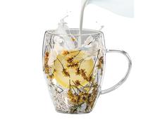 Tazas de café de vidrio aisladas, 350 ml, resistentes al calor, tazas de flores secas con asa, ideales para bebidas frías y calientes, incluyendo café, té, leche, , chocolate, elegantes y