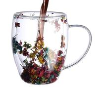 Tazas de café de vidrio con doble aislamiento,Taza de café con aislamiento de vidrio,Taza de café transparente estética con flores secas - Vasos de vidrio livianos de gran capacidad con asa para bebid
