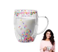 Tazas de café de vidrio de doble pared, 350 ml, bonita taza de cerveza transparente estética, taza de vidrio ligera de gran capacidad para bebidas calientes y frías, vasos para mujeres y niñas