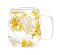 Tazas de café de vidrio de doble pared con flores secas | Tazas de té aisladas de doble capa, taza de té de vidrio transparente con asa de 250 ml para té, leche, café con leche y jugo