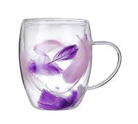 Tazas de café de vidrio de doble pared: diseño transparente resistente al calor de 350 ml, mango estable y agarre cómodo, estructura aislada que mantiene las bebidas calientes, vaso transparente estil