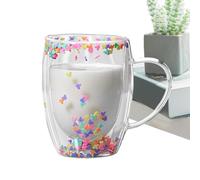 Tazas de café de vidrio de doble pared, elegantes tazas de té transparentes, taza de vidrio de retención de calor de 350 ml, elegante taza transparente de borosilicato con agarre, vasos reutilizables