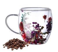 Tazas de café de vidrio de doble pared, taza de café aislada de vidrio, tazas de vidrio transparente de doble pared | Tazas de vidrio transparentes de doble pared con flores secas, tazas de vidrio de