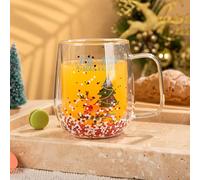 Tazas de café de vidrio de doble pared, tazas de café con temática navideña, tazas de café de vidrio transparente soplado a mano con asa, para capuchino, latte (Christmas B, 1pcs)