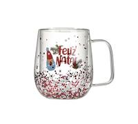 Tazas de café de vidrio de doble pared, tazas de café con temática navideña, tazas de café de vidrio transparente soplado a mano con asa, para capuchino, latte (Christmas A, 1pcs)