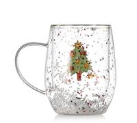 Tazas de café de vidrio de doble pared, tazas de café con temática navideña, tazas de café de vidrio transparente soplado a mano con asa, para capuchino, latte (Christmas D, 1pcs)