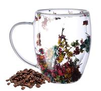Tazas de café de vidrio de doble pared, tazas de café, tazas de café de vidrio con doble aislamiento, tazas de café estéticas de flores secas, tazas transparentes de doble pared, taza de vidrio ligera